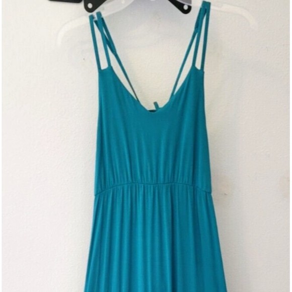 Willi Smith Teal Maxi Dress Boho Size Small Sleeveless V-neck Adjustable Straps - Picture 2 of 8